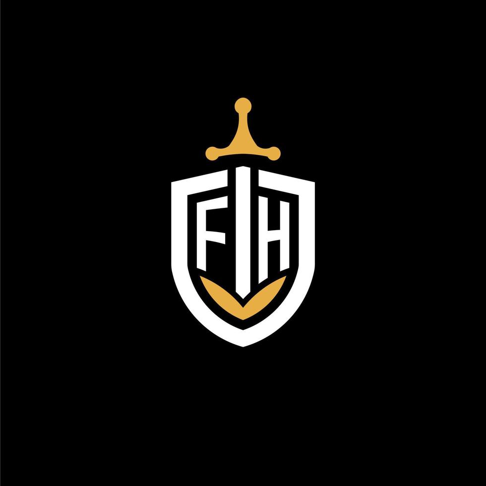 Creative letter FH logo gaming esport with shield and sword design ideas vector