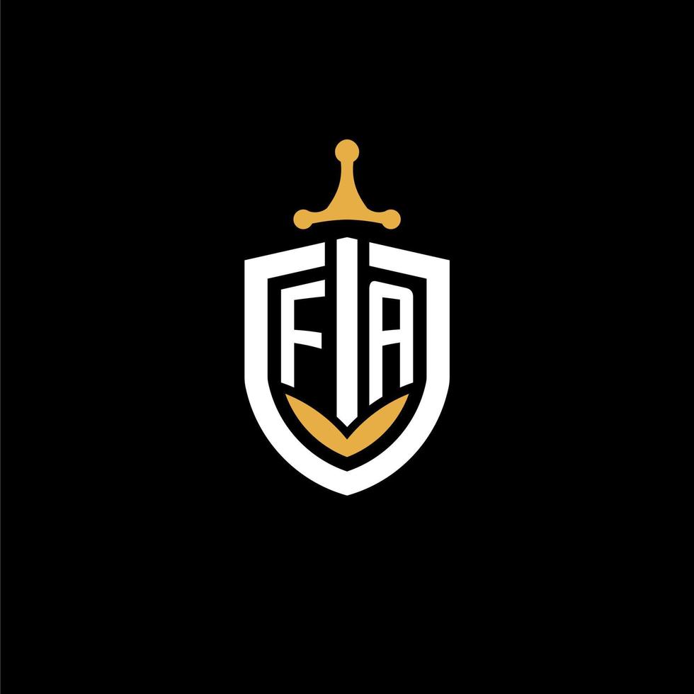 Creative letter FA logo gaming esport with shield and sword design ideas vector