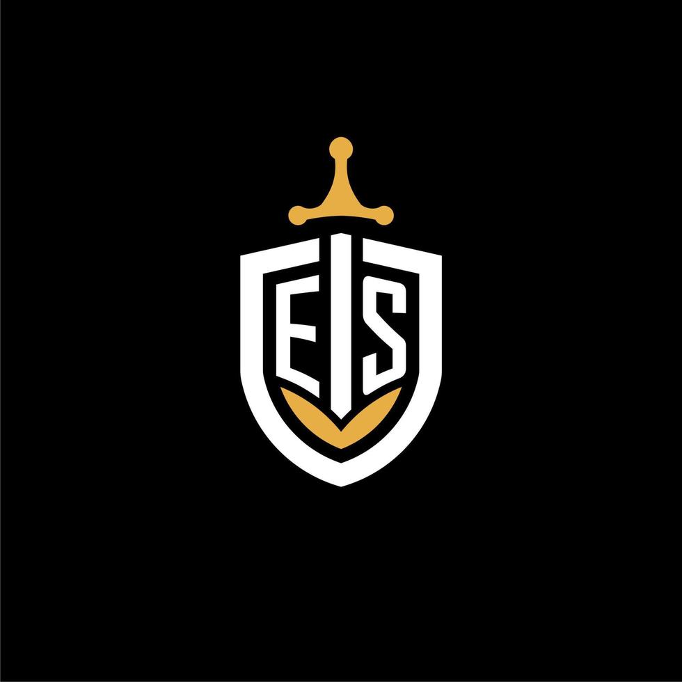 creative letter es logo gaming esport con ideas de diseño de escudo y espada vector