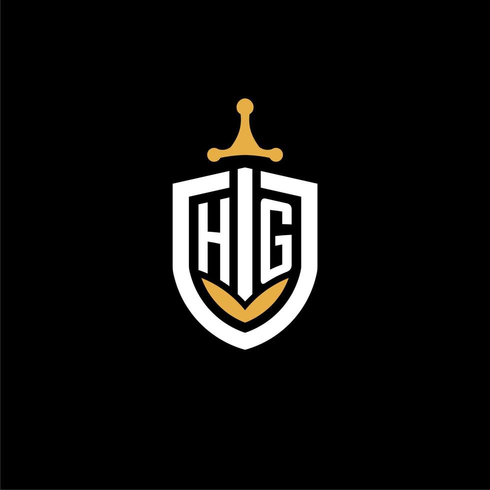 creative letter hg logo gaming esport con ideas de diseño de escudo y espada vector