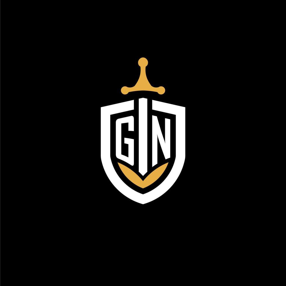 Creative letter GN logo gaming esport with shield and sword design ideas vector