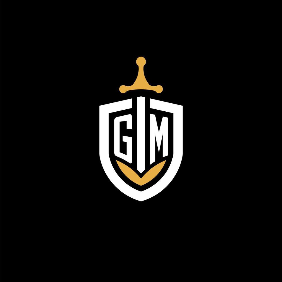 Creative letter gm logo gaming esport con ideas de diseño de escudo y espada vector
