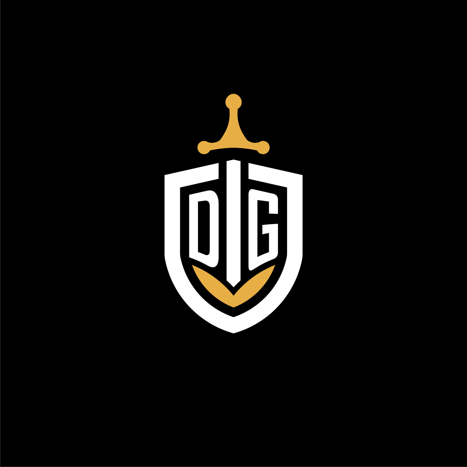 Creative letter DG logo gaming esport with shield and sword design ...