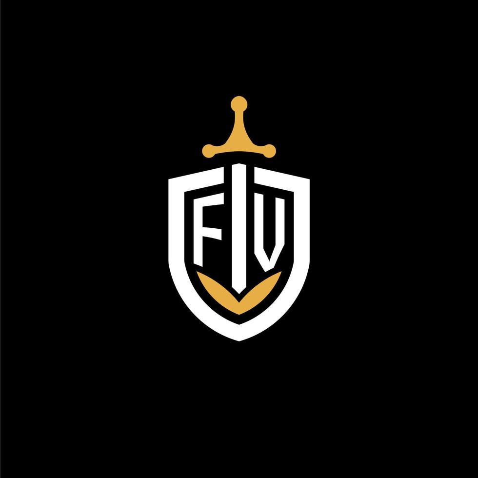 Creative letter FV logo gaming esport with shield and sword design ideas vector