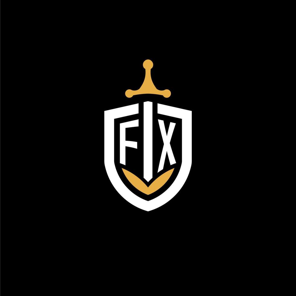 Creative letter FX logo gaming esport with shield and sword design ideas vector