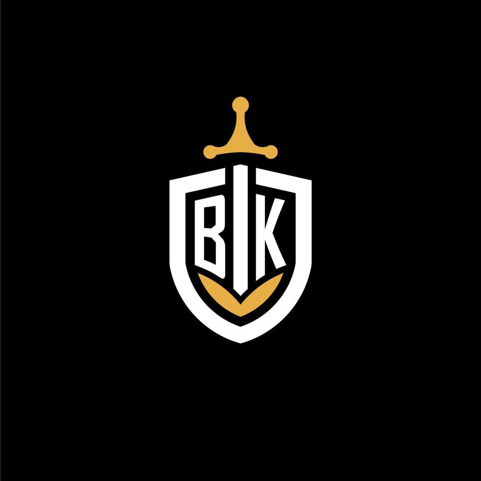 Creative letter BK logo gaming esport with shield and sword design ideas vector