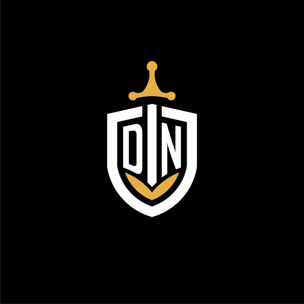 creative letter dn logo gaming esport con ideas de diseño de escudo y espada vector