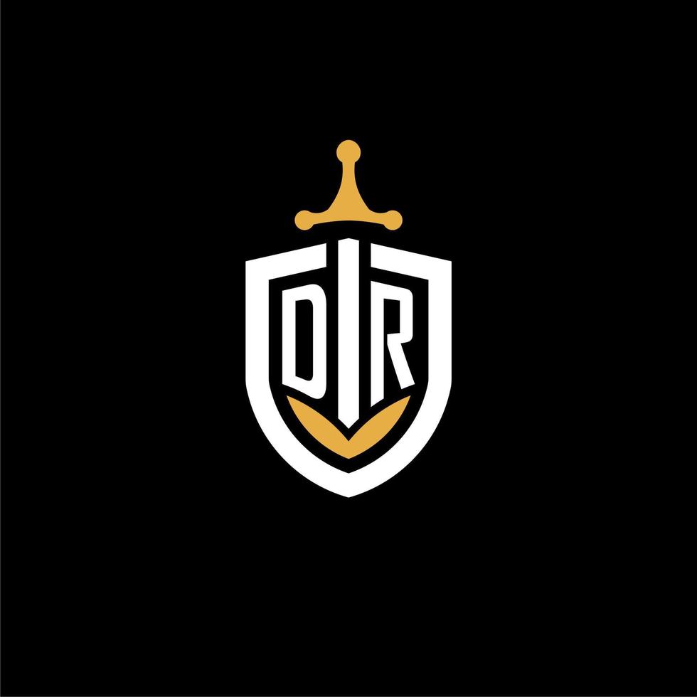 Creative letter DR logo gaming esport with shield and sword design ideas vector