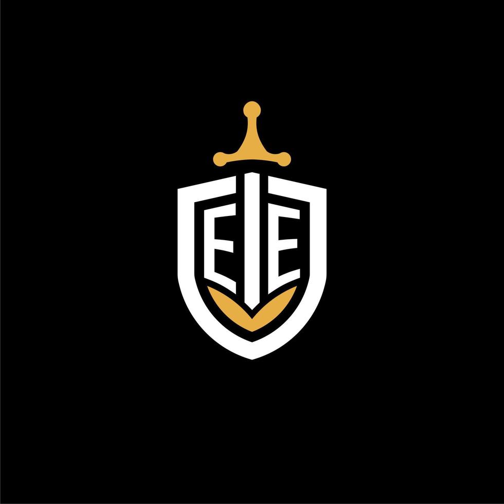 Creative letter EE logo gaming esport with shield and sword design ideas vector