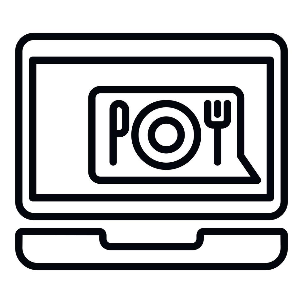 Order food from a laptop icon, outline style vector