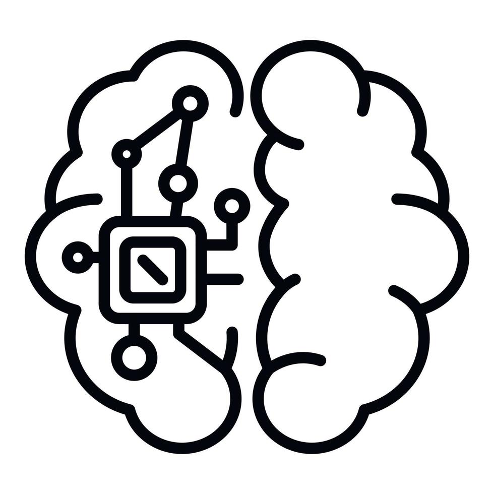 Electronic chip in the brain icon, outline style vector