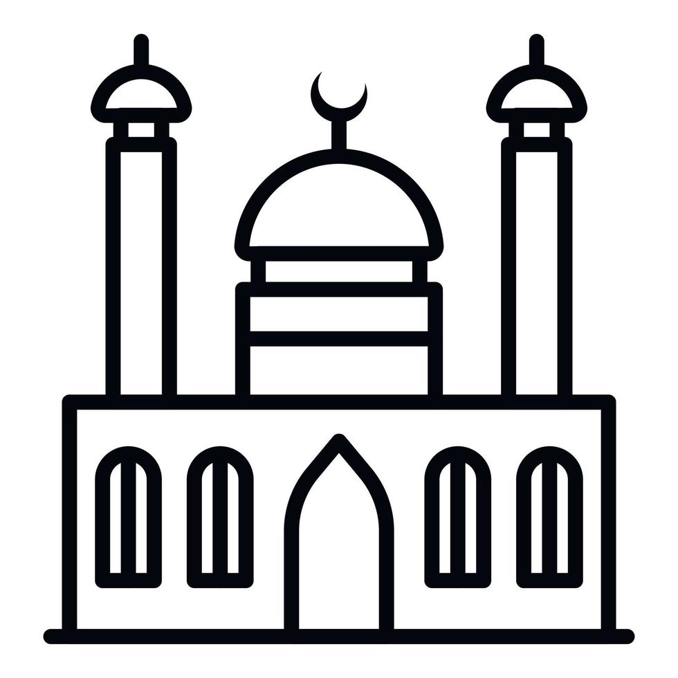 mezquita con icono de dos minaretes, estilo de esquema vector