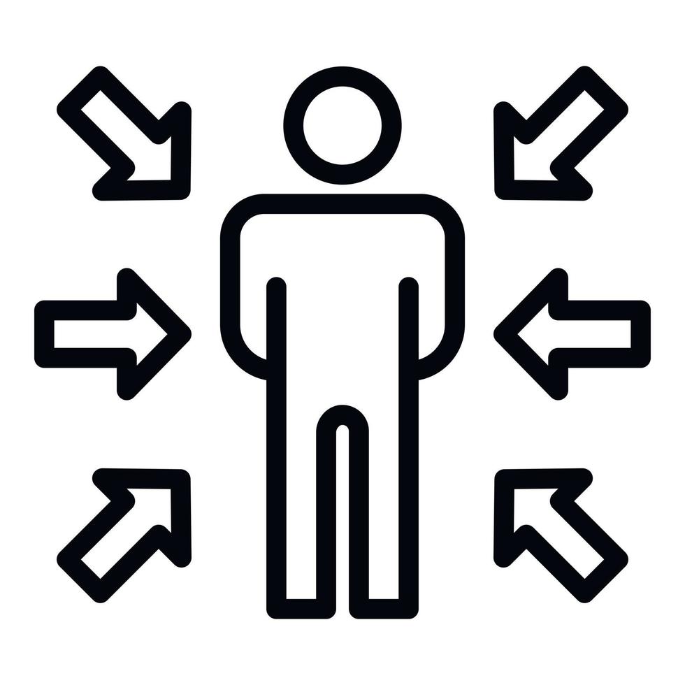 Arrows aimed at a person icon, outline style vector