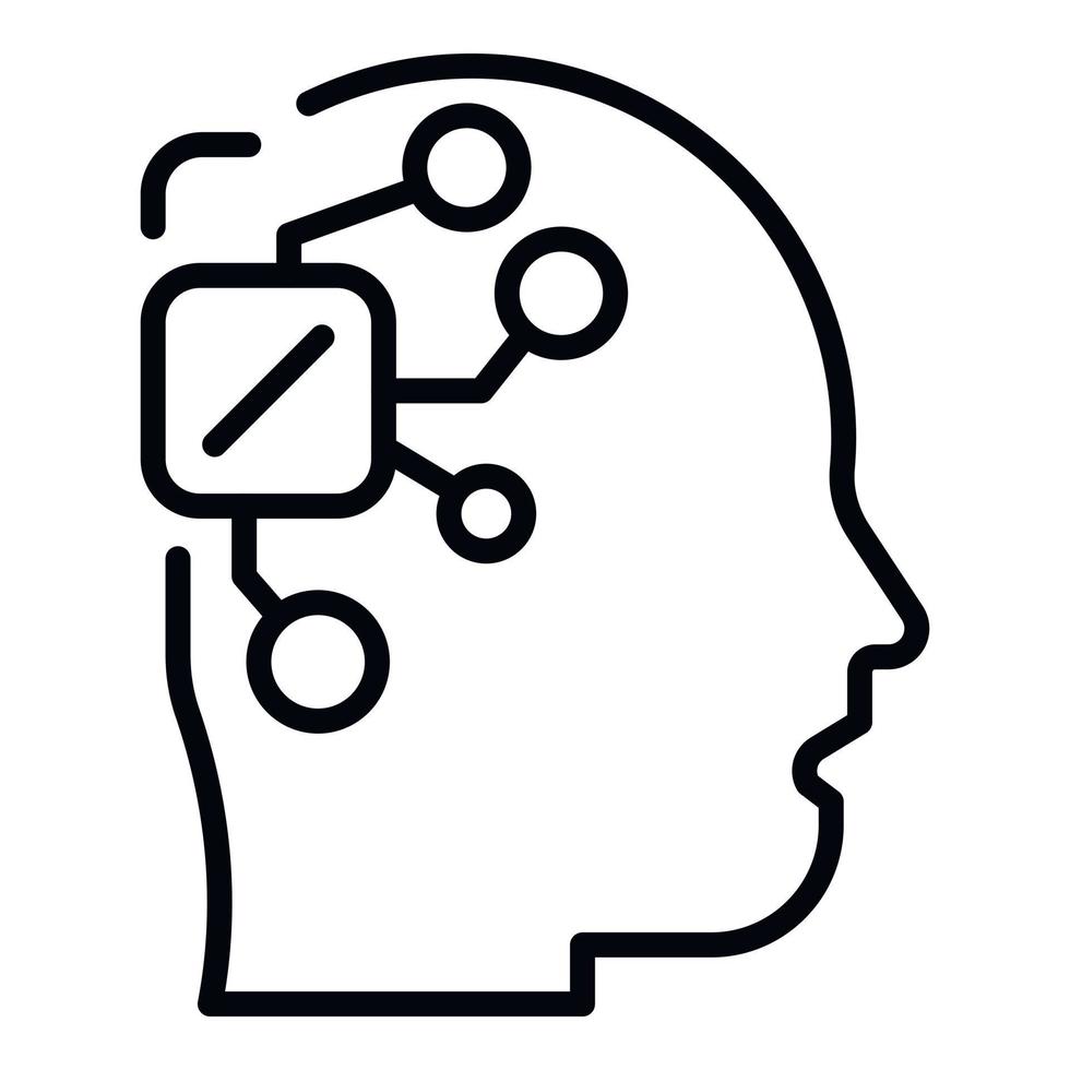 Microchip in the head icon, outline style vector