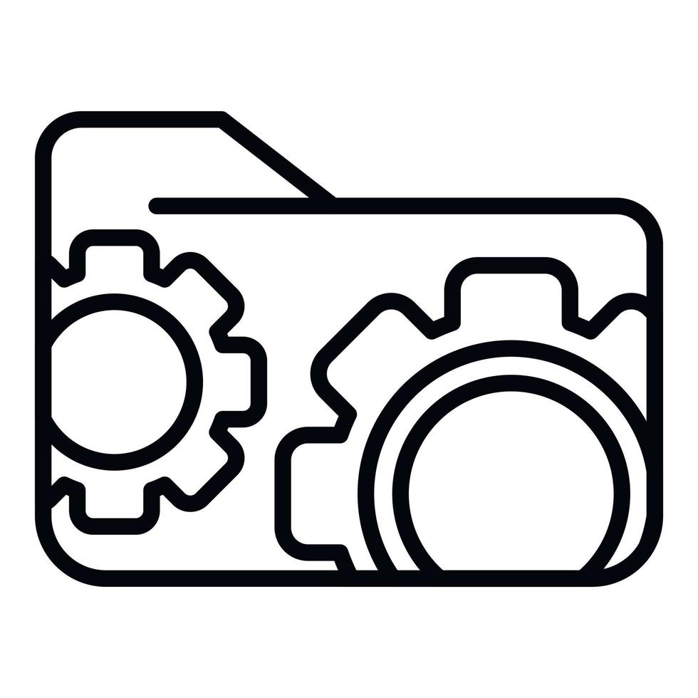 Gear folder icon, outline style vector