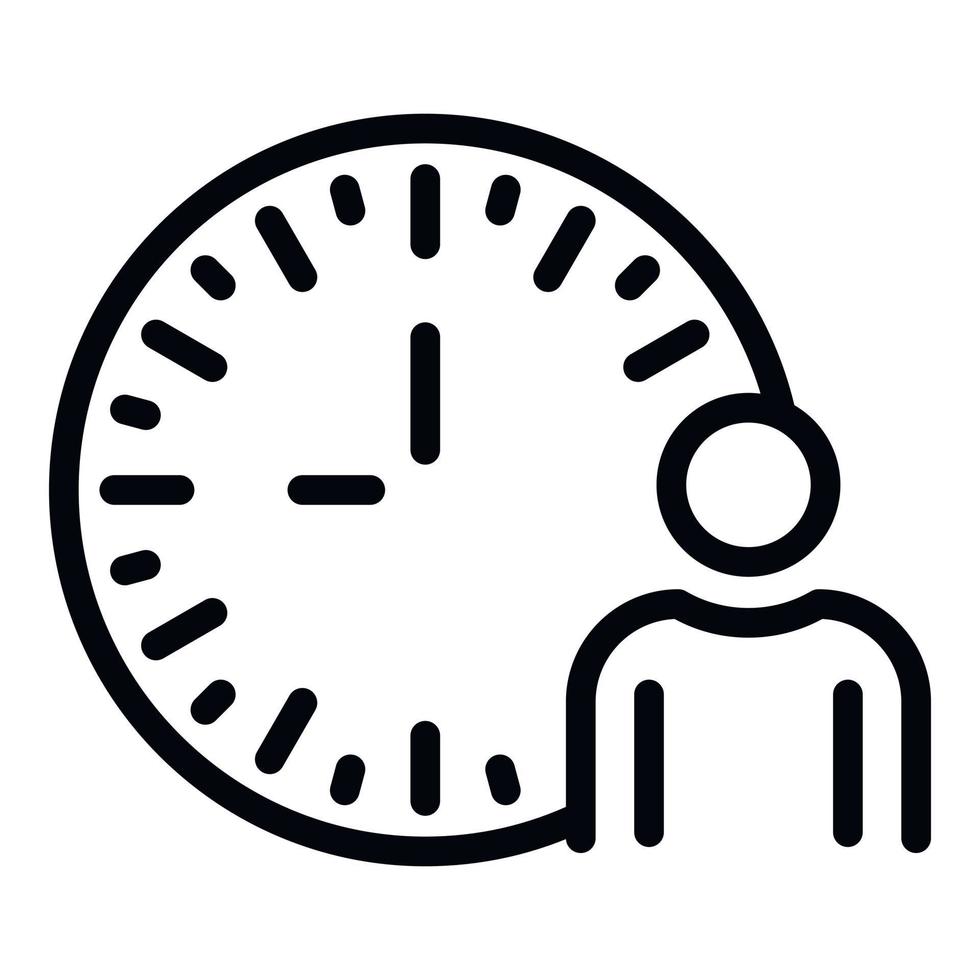 Man and analog clock icon, outline style vector