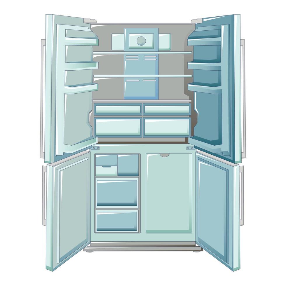 Large open refrigerator icon, cartoon style vector