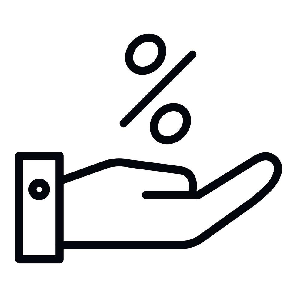 Percent and hand icon, outline style vector