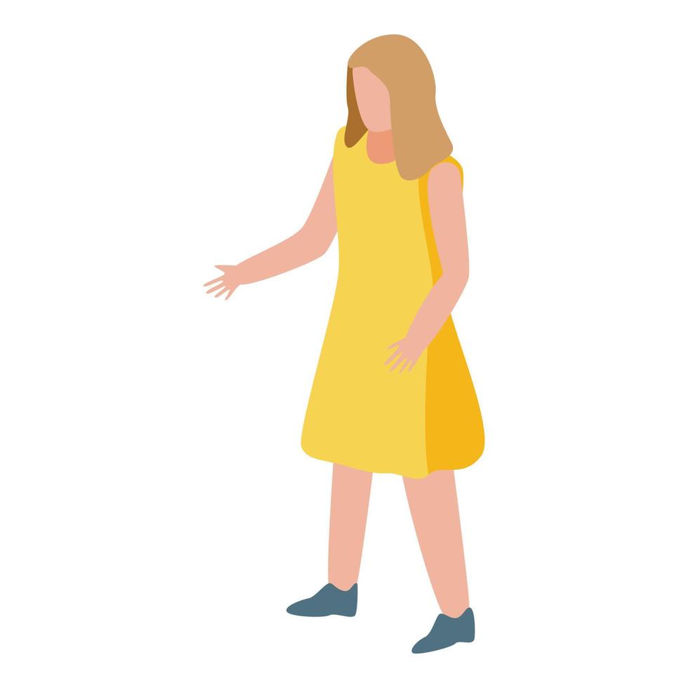 Girl in yellow dress icon, isometric style vector
