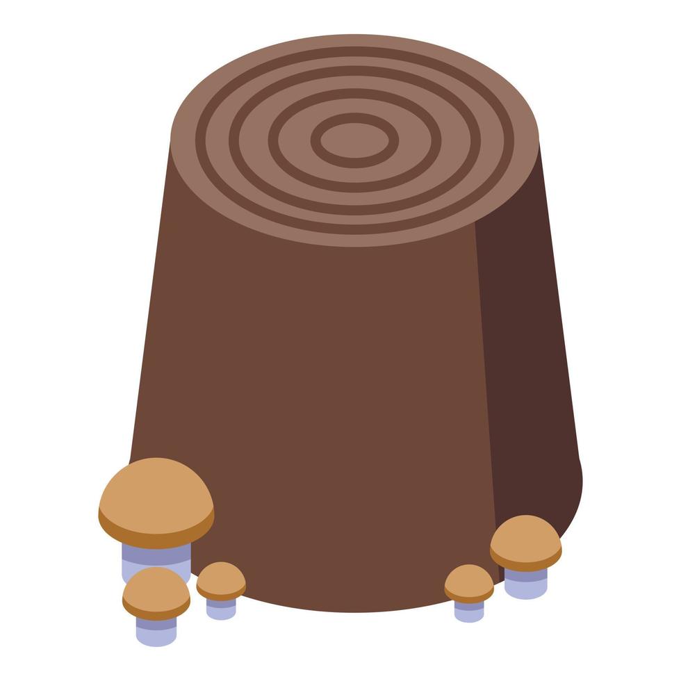 Mushroom on tree stump icon, isometric style vector