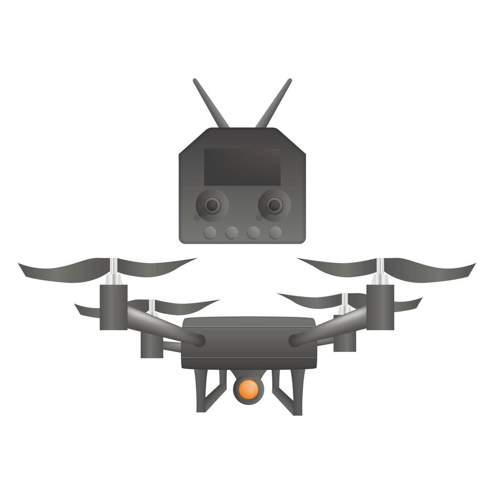 Black drone icon, realistic style vector