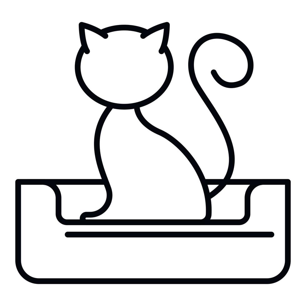 Cat on bed icon, outline style vector