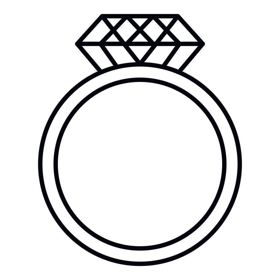 anillo con un enorme icono de diamante, estilo de contorno vector