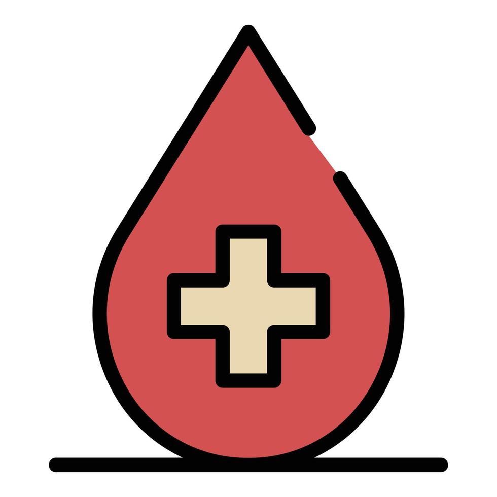 Blood drop with cross icon color outline vector