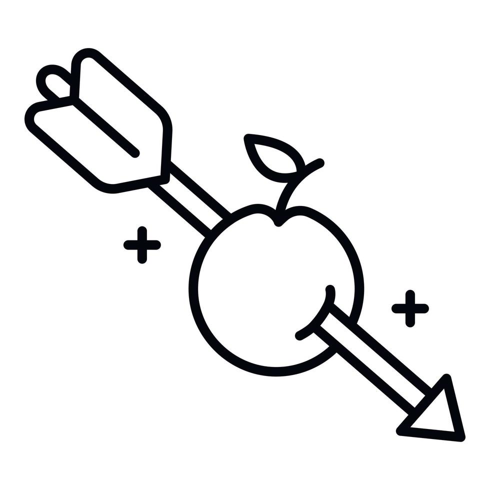 Arrow thru apple icon, outline style vector
