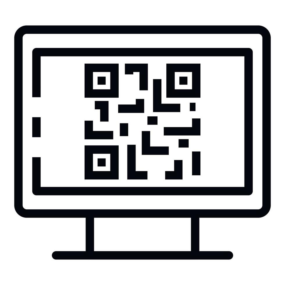 QR code on the monitor icon, outline style vector