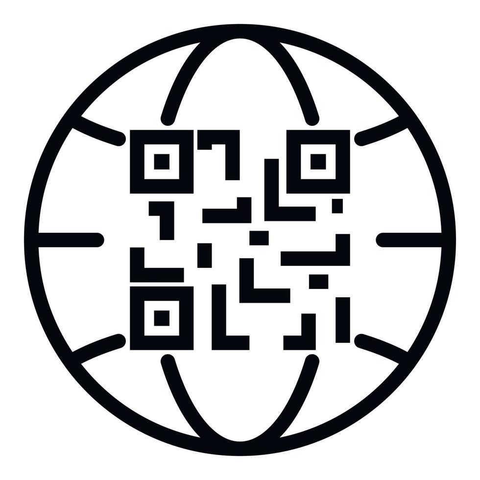 icono de uso global de código qr, estilo de esquema vector