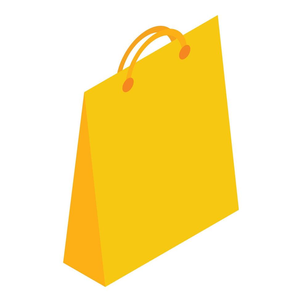 Yellow paper shop bag icon, isometric style vector