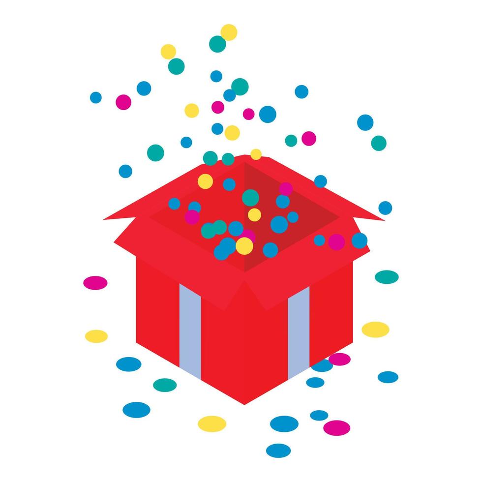 Open confetti red gift box icon, isometric style vector