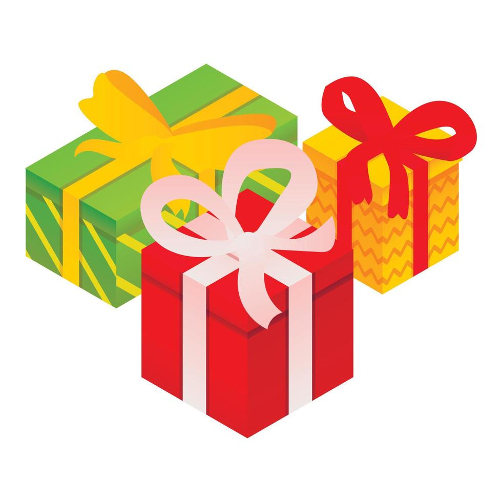 Xmas gift boxes icon, isometric style vector