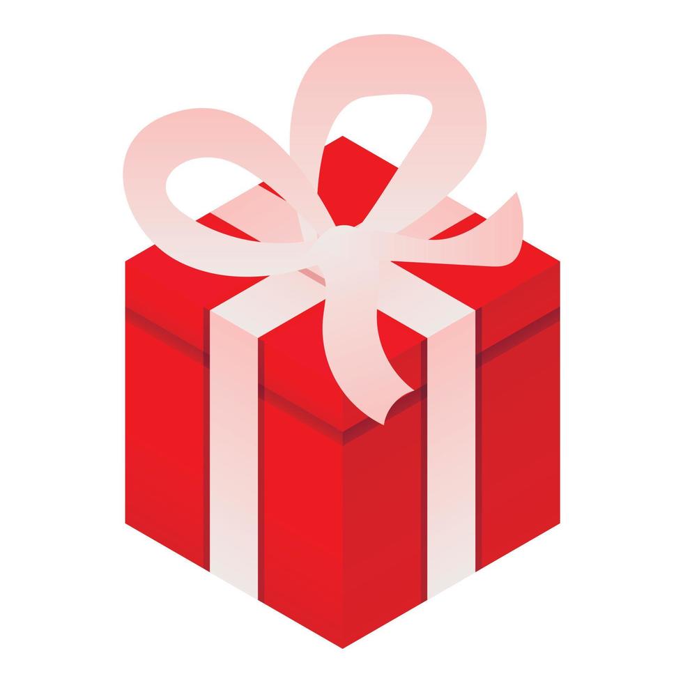 Red xmas gift box icon, isometric style vector