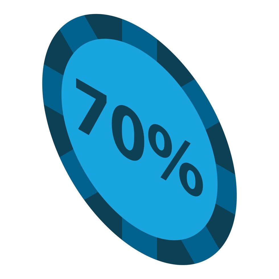 Minus 70 percent sale icon, isometric style vector