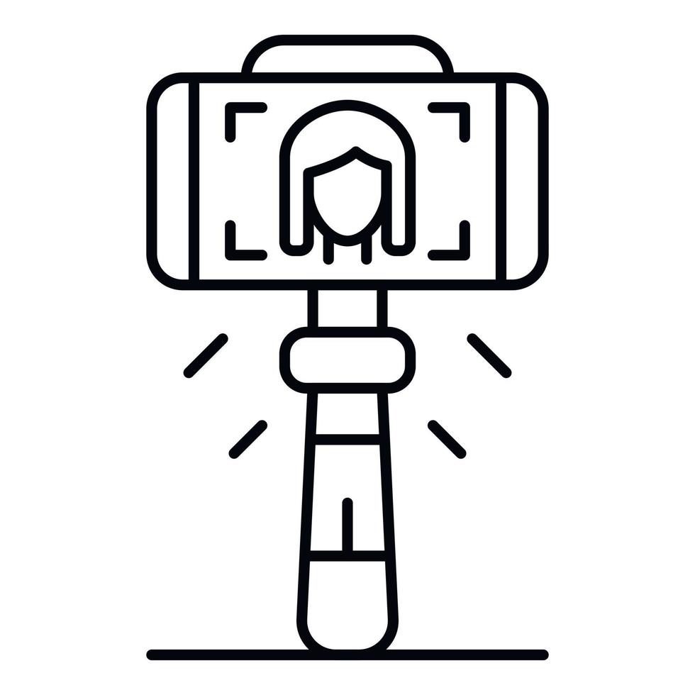 mujer toma selfie icono, estilo de esquema vector