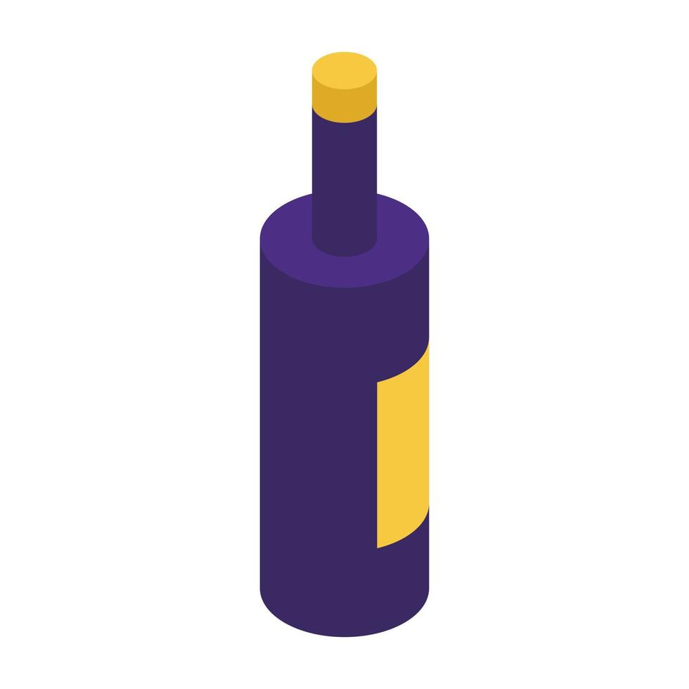 Wine bottle icon, isometric style vector
