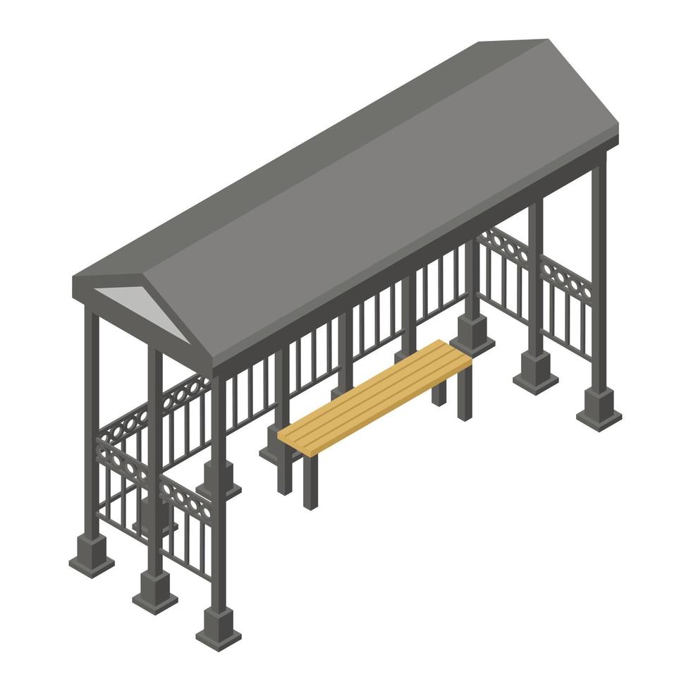 Metal bus stop icon, isometric style vector