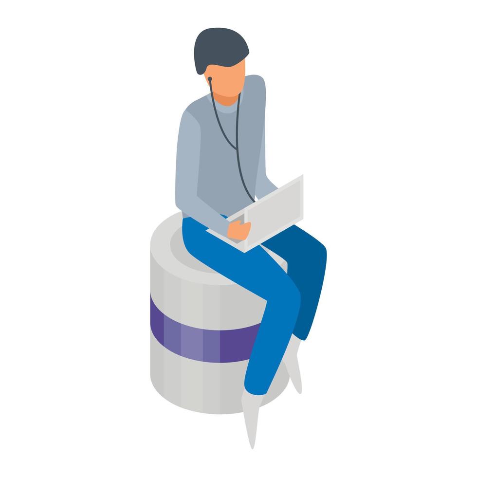 Man with laptop icon, isometric style vector