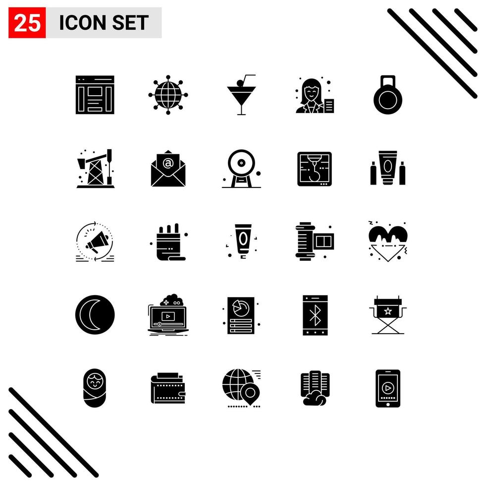Editable Vector Line Pack of 25 Simple Solid Glyphs of dumbbell female modern copywriter blog Editable Vector Design Elements