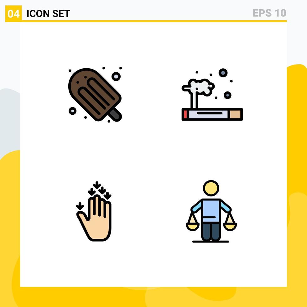 4 Creative Icons Modern Signs and Symbols of food hand ice cream smoke down Editable Vector Design Elements