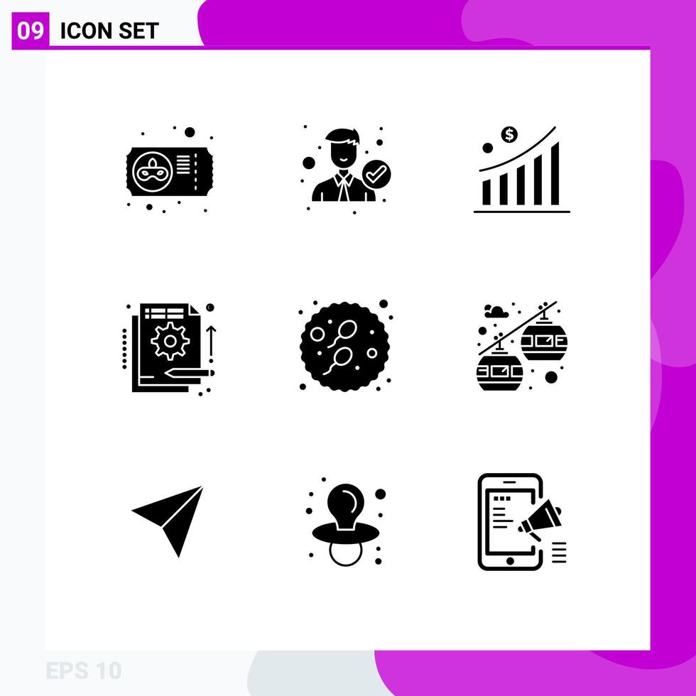 Pack of 9 Modern Solid Glyphs Signs and Symbols for Web Print Media such as information funding right fund statistic Editable Vector Design Elements