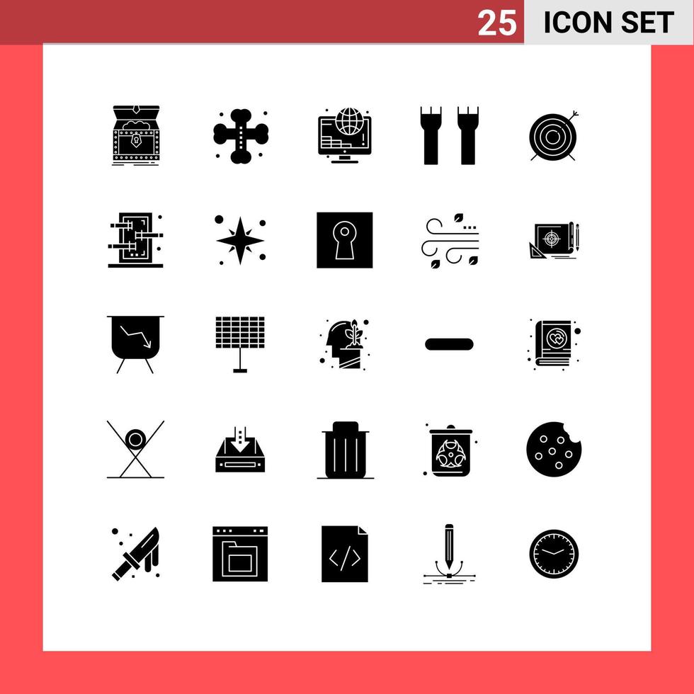 Modern Set of 25 Solid Glyphs Pictograph of medieval castle tower halloween castle building coins Editable Vector Design Elements