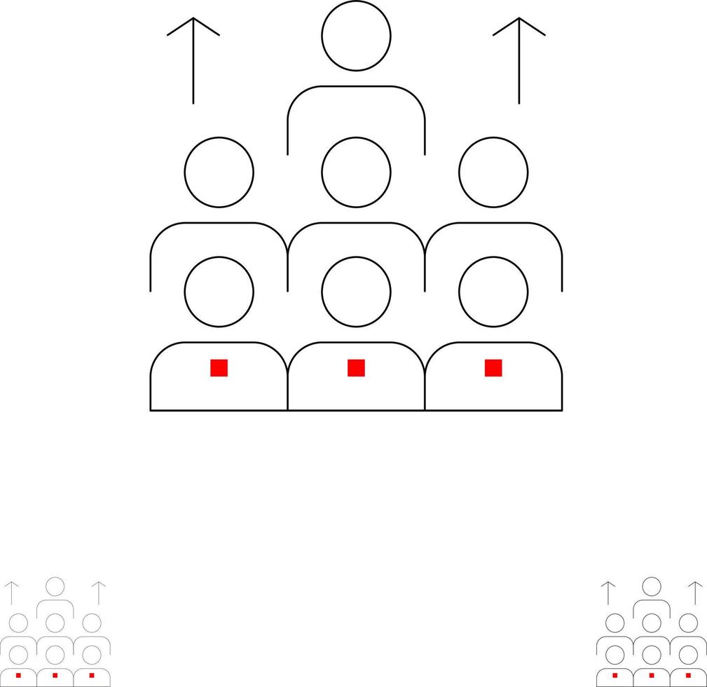 mano de obra negocio liderazgo humano gestión organización recursos trabajo en equipo conjunto de iconos de línea negra audaz y delgada vector