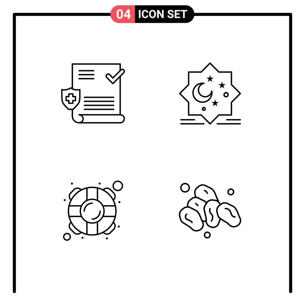 Set of 4 Modern UI Icons Symbols Signs for medical help shield star saver Editable Vector Design Elements
