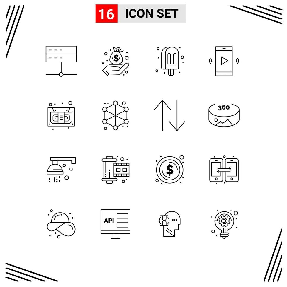 Group of 16 Outlines Signs and Symbols for volume open volume management loudspeaker meal Editable Vector Design Elements