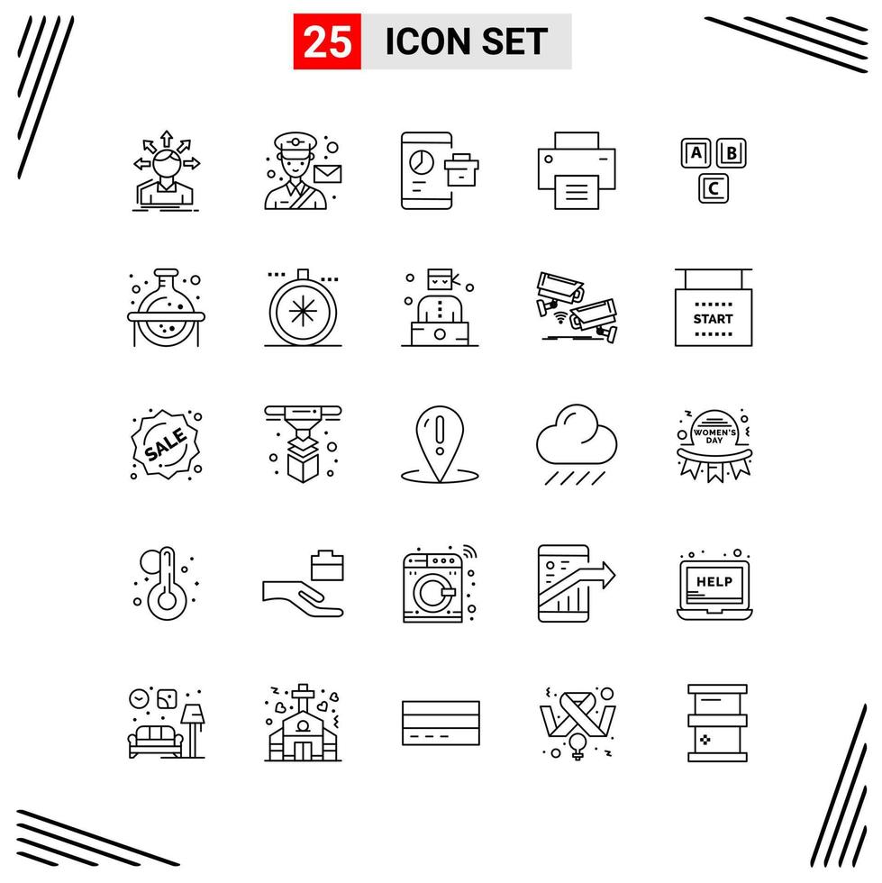 25 Icons Line Style Grid Based Creative Outline Symbols for Website Design Simple Line Icon Signs Isolated on White Background 25 Icon Set vector