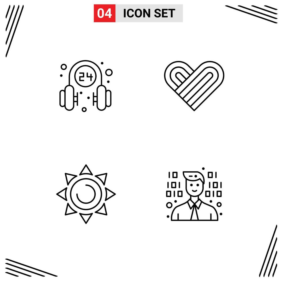 User Interface Pack of 4 Basic Filledline Flat Colors of headphone shinning service love development Editable Vector Design Elements