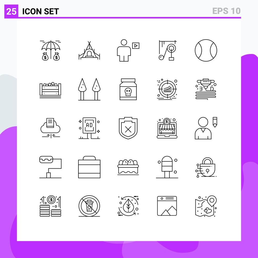 User Interface Pack of 25 Basic Lines of tennis ball human science machine machine Editable Vector Design Elements